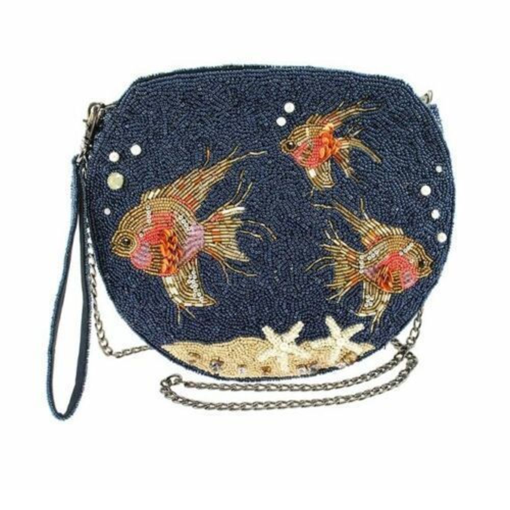 Mary Frances No Filter Fish Bowl Swim Blue Special Aqua Beaded Handbag Bag New
